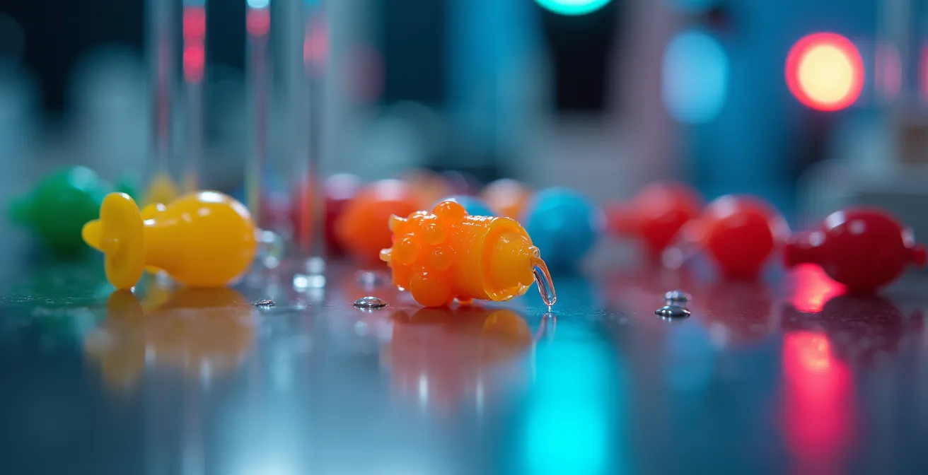 Analyse chimique de jouets colorés dans un laboratoire avec spectromètre