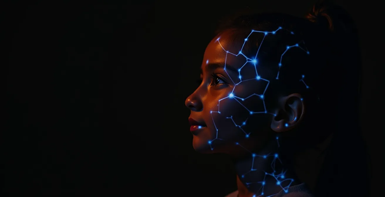 Représentation symbolique du cerveau d'un enfant montrant l'activation de l'amygdale face aux stimuli hyperréalistes