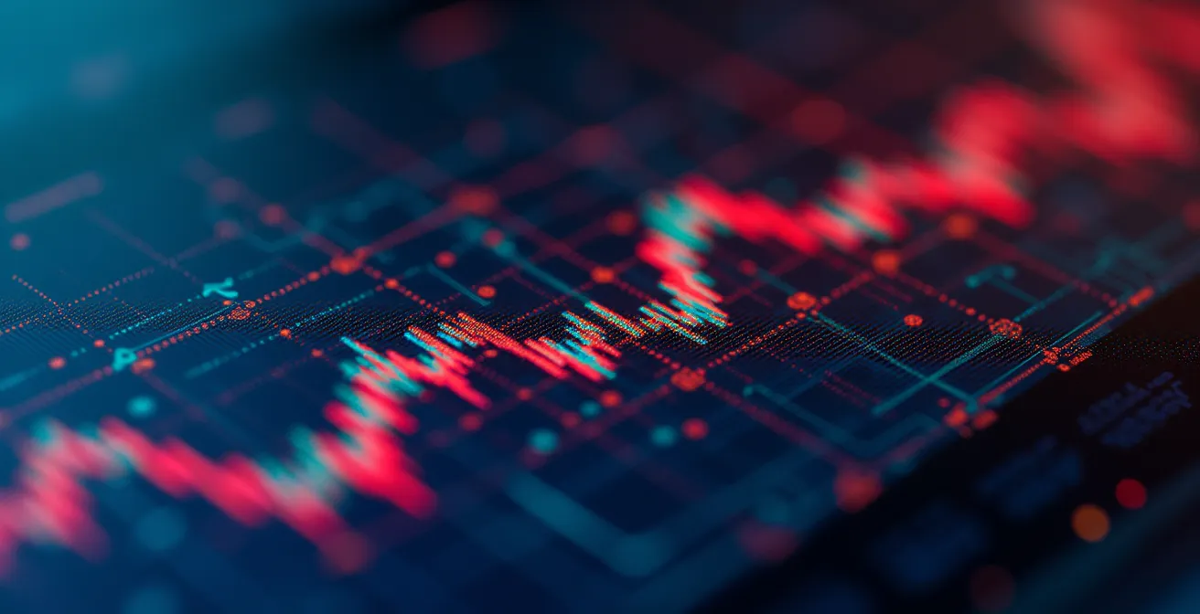 Vue macro d'un écran montrant des graphiques de comparaison avec effet de flou artistique