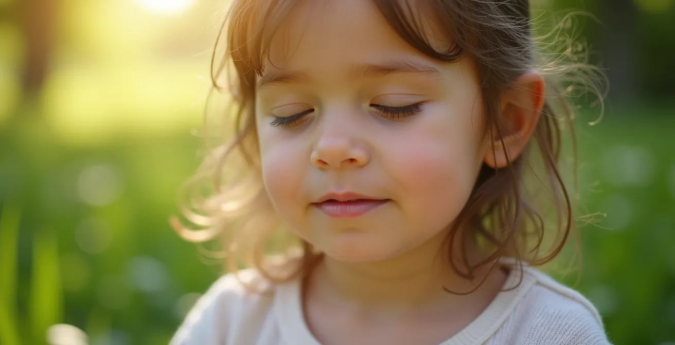 Enfant en position de méditation dans un environnement naturel apaisant