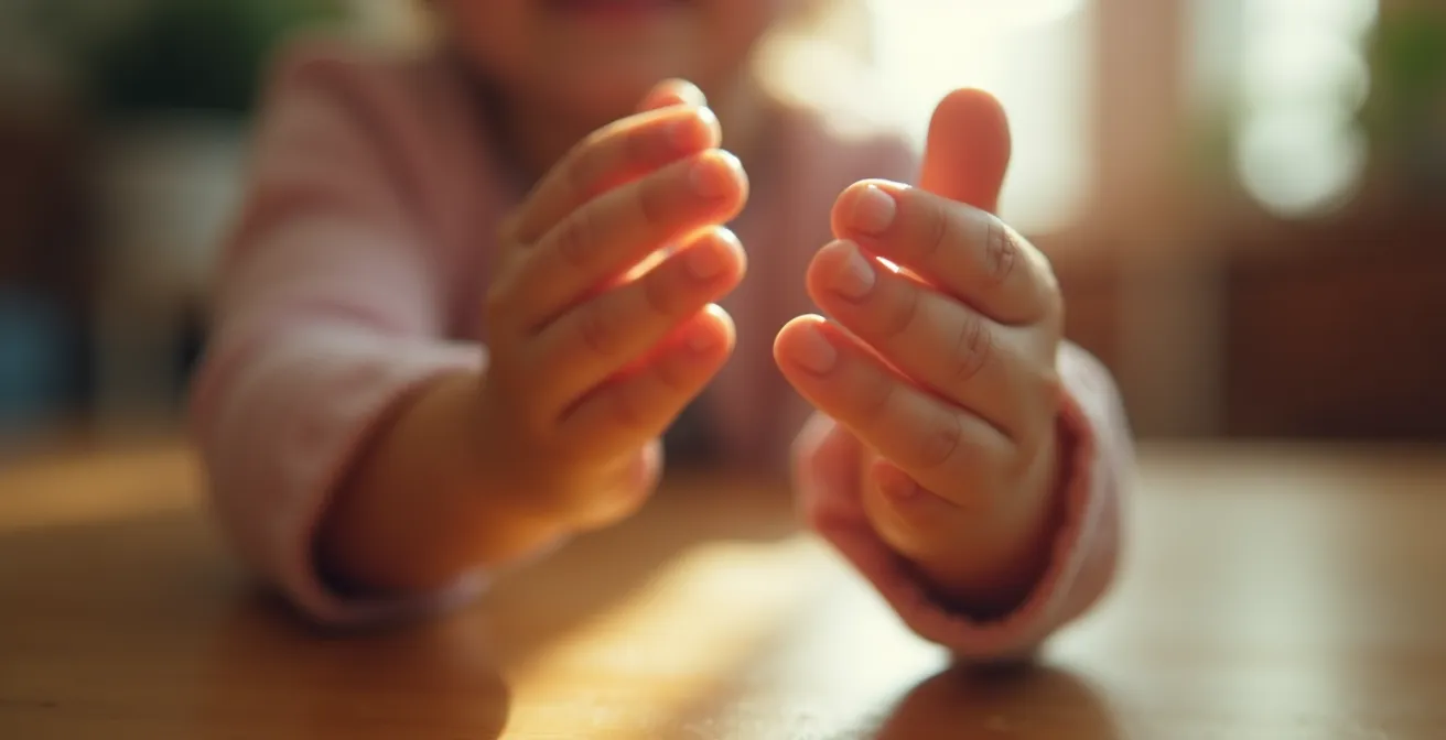 Enfant en pleine séance de jeu rythmique, tapant des mains et des pieds en coordination