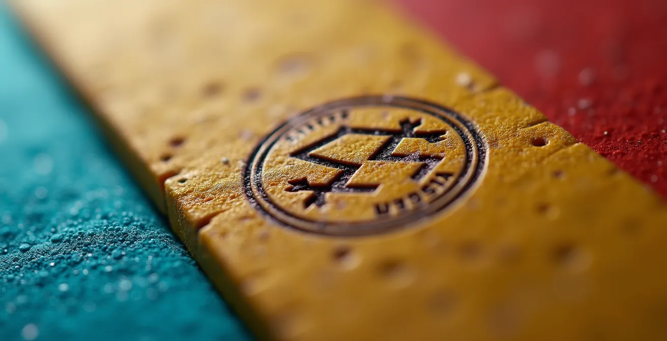 Vue macro détaillée d'un logo CE authentique sur surface de jouet